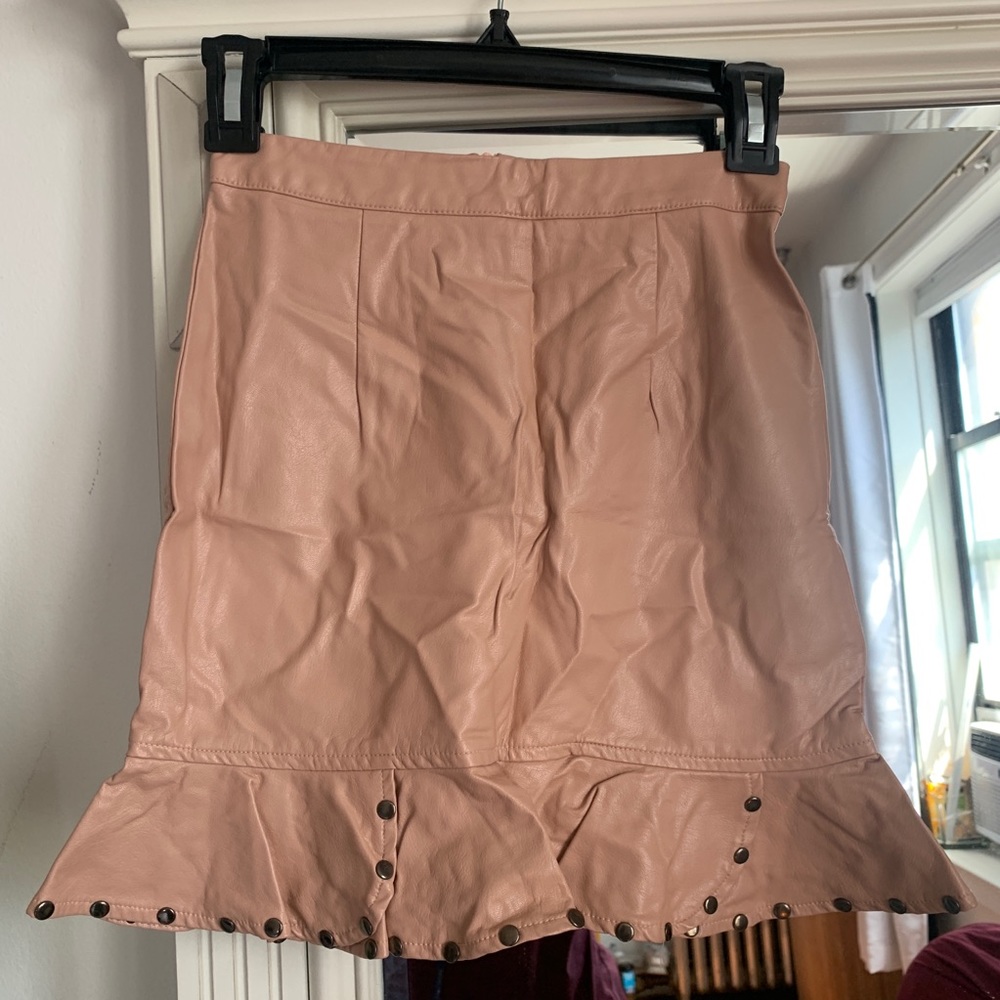Faux pink leather skirt